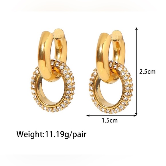 ♦️Last Pair♦️𝅺18K Gold Plated Cubic Zirconia Double Hoop Earrings - Picture 4 of 8